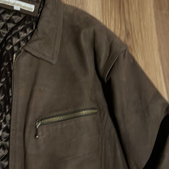 Perry Ellis brown leather coat. Size L - Picture 2 of 4